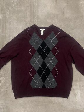 Dockers Burgundy Argyle V-Neck Sweater XXL